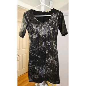 Gianni Bini Black 3/4 Sleeve Black & Silver Dress Zipper Accents Size 0